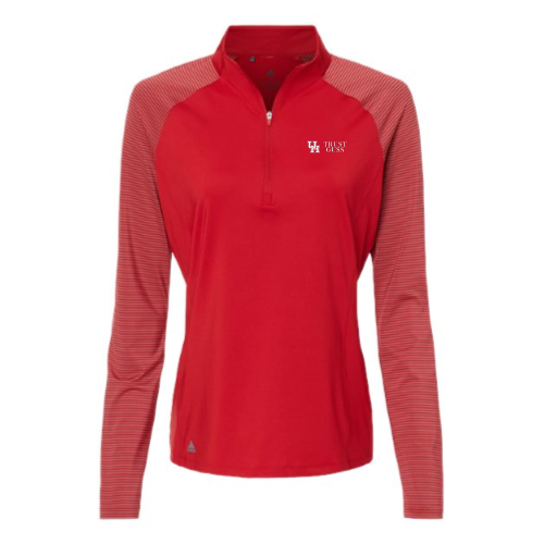 UHTrustGuss - Women's Stripe Block Quarter-Zip Pullover Red